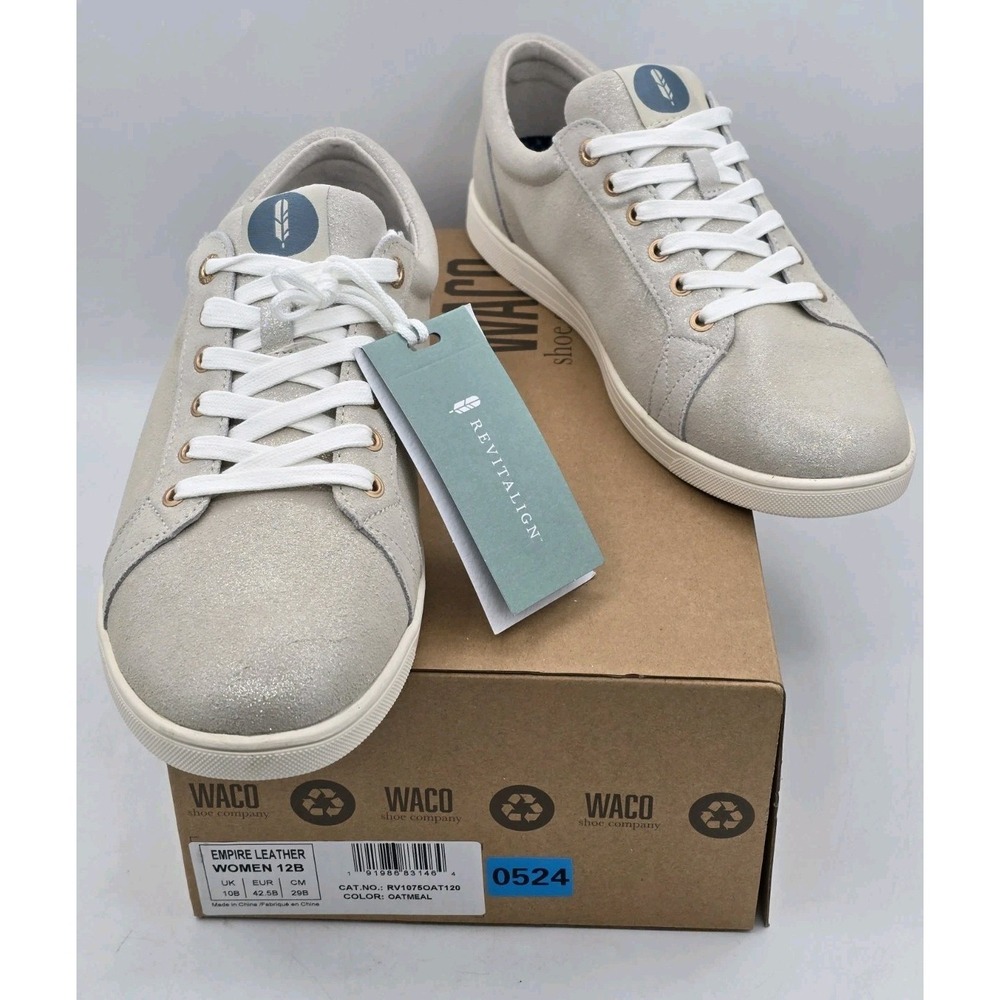 Revitalign Empire Women's Leather Sneakers Sz 12 B Narrow - Oatmeal Grey NIB‎